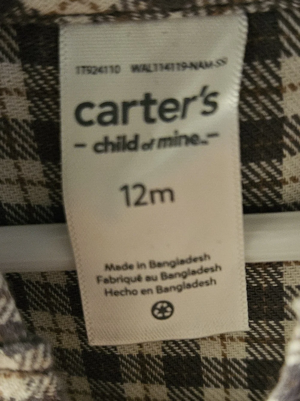 Carter’s Child of Mine Baby Boy 12M Plaid Hooded Button Shirt NWT